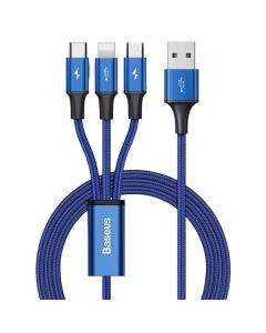 Кабел Baseus Rapid 3-in-1 USB Cable от USB-C към USB-C/Lightning/microUSB CAJS000003, 1.2m, син