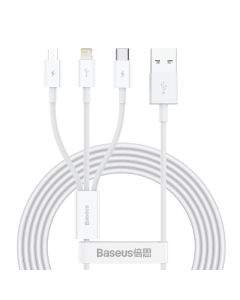 Кабел Baseus Superior 3 в 1 USB-А към Lightning, microUSB и USB-C, 1.5м, бял