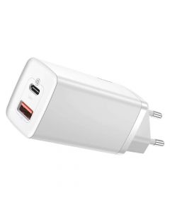 Зарядно устройство Baseus USB 65W + USB-C порт GaN2 Lite quick, бяло