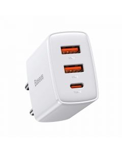Зарядно устройство Baseus CCXJ-E02 Compact Quick Wall Charger с 2хUSB-A и USB-C 30W бял