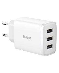 Зарядно устройство Baseus Compact CCXJ020102 USB троен порт, 17W, бяло