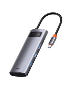 Мултифункционален хъб Baseus Metal Gleam Series 5в1 USB-C към 3x USB 3.0 + HDMI + USB-C PD WKWG020013 - сив