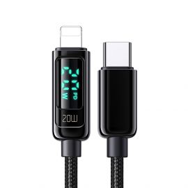 USB Type-C към Lightning PD кабел с дисплей Xmart, 20W, 1.2м, Черен