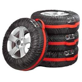 Комплект калъфи за автомобилни гуми, полиестер, с дръжка 12”-18”, червен / черен цвят, 4 броя