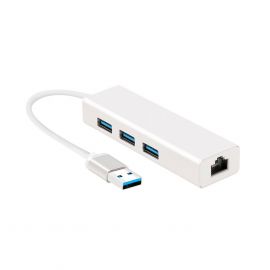 USB-A хъб Diva 3 порта + Ethernet, USB 3.0, Сребрист