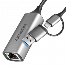 Адаптери AXAGON ADE-TXCA USB-C USB3.2 Gen 1 + USB-A reduction- Gigabit Ethernet 10/100/1000 Adapter ADE-TXCA