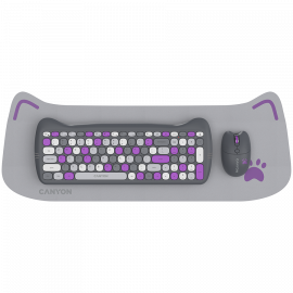 Клавиатура CANYON set HSET-W6 Keyboard+Mouse Kitty Edition AAA+АА Wireless Violet CNS-HSETW6VT CNS-HSETW6VT