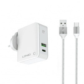 Мрежово зарядно устройство LDNIO A4403C, 1xUSB, 1xType-C PD, С Micro USB кабел, Бял - 40091