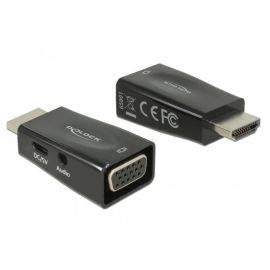 Адаптер Delock, HDMI мъжко - VGA + microUSB + Audio женско, Черен