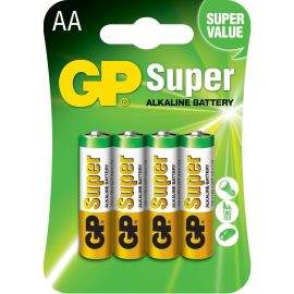 Алкална батерия GP SUPER LR6 AA, 4 бр. в опаковка, 1.5V, GP15A