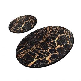 Комплект килими за баня Chilai Home 359CHL2402, 2 части, 100% антибактериална кадифена материя, Черен/златист