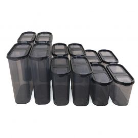 Комплект кутии за съхранение Kosova 964FRM1127, 12 броя, Пластмаса, Черен/прозрачен