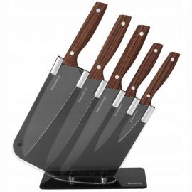 Комплект ножове със стойка Klausberg KB 7616, 6 ч, Неръждаема стомана, Кафяв/сив
