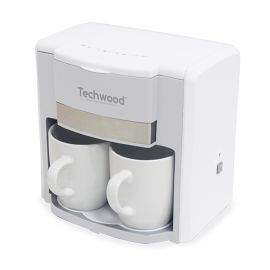 Кафемашина с две чаши Techwood TCA-202, 500W, Перманентен филтър, Бял
