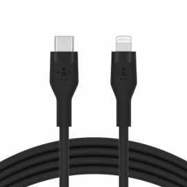 Силиконов кабел Belkin BOOST CHARGE™ USB-C към Lightning 1M, Черен CAA009bt1MBK