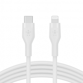 Силиконов кабел Belkin BOOST CHARGE™ USB-C към Lightning 1M, Бял CAA009bt1MWH
