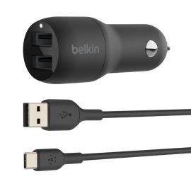 Зарядно за кола Belkin BOOST CHARG Dual USB-A 24W + USB-A to USB-C Cable, Черен CCE001bt1MBK