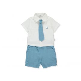 Bebetto Bebetto - Комплект риза къс ръкав, вратовръзка и к. панталони Sailboats K4397, момче, 3-24 м. 3м. - 2г. Момче Пролет/Лято 2024  8314279as