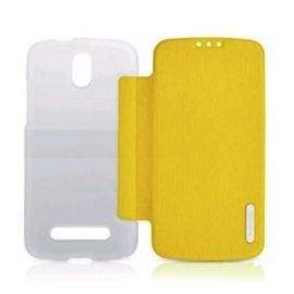 Remax Leather Case - кожен кейс с твърда задна част за HTC Desire 500 (жълт)