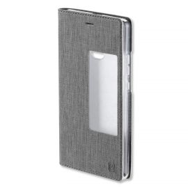 4smarts Chelsea Smart Cover Window Case - кожен калъф с отвор за дисплея за Huawei P9 Plus (сив)