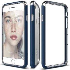 Elago Bumper Case - бъмпер и комплект защитни покрития за дисплея и задната част за iPhone 8, iPhone 7 (тъмносин)