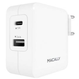 Macally 24W USB-C/USB-A Wall Charger - захранване с USB-A изход и USB-C изход за мобилни телефони и таблети