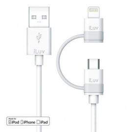 iLuv Combo 2-in-1 Lightning and MicroUSB Cable - USB кабел 2в1 за Lightning и MicroUSB устройства (бял)