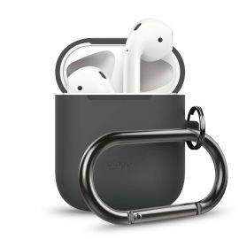 Elago Airpods Silicone Hang Case - силиконов калъф с карабинер за Apple Airpods (тъмносив)