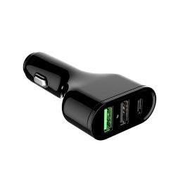 Devia Swift Drive 3USB Car Charger - зарядно за кола с технология за бързо зареждане с 2 USB изхода и USB-C изход (черен)