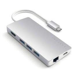 Satechi USB-C Aluminum Multiport 4K Adapter v2 - мултифункционален хъб за свързване на допълнителна периферия за компютри с USB-C (сребрист)