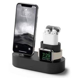 Elago Trio Charging Hub - силиконова поставка за зареждане на iPhone, Apple Watch и Apple AirPods (черна)