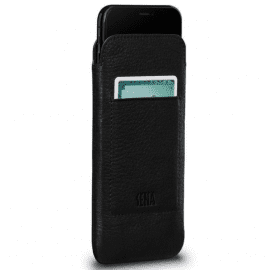 SENA Bence UltraSlim Wallet - кожен калъф (естествена кожа, ръчна изработка) с джоб за кредитна карта за iPhone XS, iPhone X (черен)