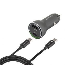 4smarts Fast Car Charger Set iPD - зарядно за кола с USB-C кабел за устройства с USB-C порт (черен)