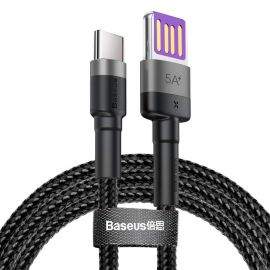 Baseus Cafule Quick Charge USB-C Cable - кабел с въжена оплетка и бързо зареждане за устройства с USB-C порт (100 см) (черен)