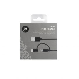 Goji 2-in-1 microUSB to USB-C Cable - универсален кабел с MicroUSB и USB-C конектори (100 см) (черен)