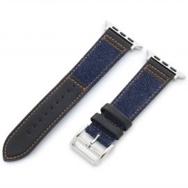 Torrii Leather Band - кожена каишка за Apple Watch 38мм, 40мм (тъмносиня дънкова материя с черна кожа)