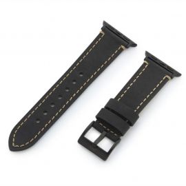 Torrii Leather Band - кожена каишка за Apple Watch 42мм, 44мм (черна с кафеви шевове)