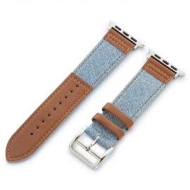 Torrii Leather Band - кожена каишка за Apple Watch 42мм, 44мм (светлосиня дънкова материя с кафява кожа)