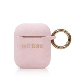 Guess Airpods Silicone Case - силиконов калъф с карабинер за Apple Airpods (светлорозов)