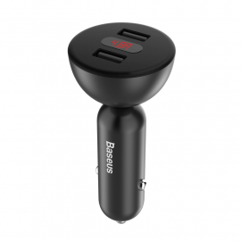 Baseus Shake Head Dual USB Car Charger - зарядно за кола с два USB изхода и дисплей за зареждане на мобилни устройства (черен)