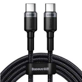Baseus Cafule USB-C to USB-C Cable PD 2.0 100W (CATKLF-ALG1) - кабел с въжена оплетка и бързо зареждане за устройства с USB-C порт (200 см) (черен-сив)