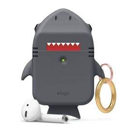 Elago Airpods Shark Design Silicone Case - силиконов калъф с карабинер за Apple Airpods и Apple Airpods 2 (сив)