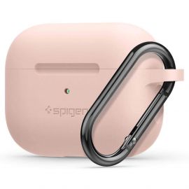 Spigen Airpods Pro Silicone Fit Case - силиконов калъф с карабинер за Apple Airpods Pro (розов)
