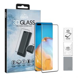Eiger 3D Glass Full Screen Tempered Glass Screen Protector - калено стъклено защитно покритие с извити ръбове за целия дисплей на Huawei P40 Pro (черен-прозрачен)