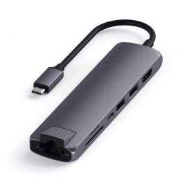 Satechi USB-C Aluminum Slim Multiport - мултифункционален хъб за свързване на допълнителна периферия за компютри с USB-C (тъмносив)