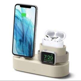 Elago Trio Charging Hub Pro - силиконова поставка за зареждане на iPhone, Apple Watch и Apple AirPods Pro (бяла)