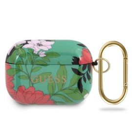 Guess Airpods Pro Silicone Case Flower Collection No.1 - силиконов калъф с карабинер за Apple Airpods Pro (зелен)
