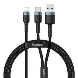 Baseus Cafule USB + USB-C to Lightning Cable PD 18W (CATKLF-ELG1) - USB и USB-C към Lightning кабел за Apple устройства с Lightning порт (120 см) (черен-сив)