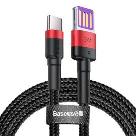 Baseus Cafule Quick Charge USB-C Cable - кабел с въжена оплетка и бързо зареждане за устройства с USB-C порт (100 см) (червен)