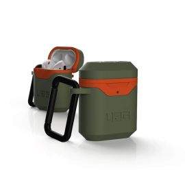 Urban Armor Gear Standard Issue Hard Case 001 - водо и удароустойчив силиконов (TPU) кейс с карабинер за Apple Airpods и Apple Airpods 2 (зелен-оранжев)